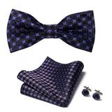 lasanderss.store Bleu/Noir Cravate Pochette Nœud Papillon en soie