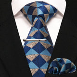 lasanderss.store Bleu-O cravate Bleu en soie pochette et pinces à cravate pour homme