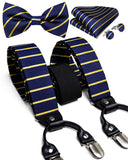 lasanderss.store Bleu/Or Bretelles 6 Clips nœud papillon et pochette