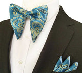 lasanderss.store Bleu/Or Grand nœud papillon avec pochette pour homme