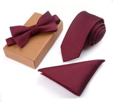 lasanderss.store Bordeaux Cravate fine nœud Papillon et mouchoir 3 Pcs