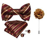 lasanderss.store Bordeaux Cravate nœud papillon -pochette broche pour homme