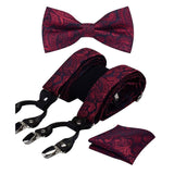 lasanderss.store Bordeaux Ensemble nœud papillon bretelle et pochette Vintage pour homme