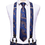 lasanderss.store Bretelles à 6 Clip et Cravate en soie boutons de manchette pour hommes