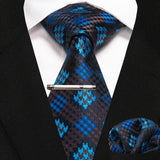 lasanderss.store cravate Bleu en soie pochette et pinces à cravate pour homme