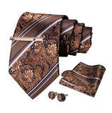 lasanderss.store Cravate en soie rayée boutons de manchette mouchoir 4 Pcs