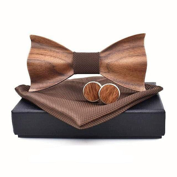 Cravate nœud en bois pour hommes avec Boutons de manchette