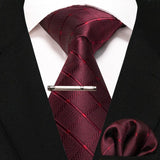 lasanderss.store cravate pochette à carreaux en soie et pinces à cravate pour homme