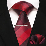 lasanderss.store cravate pochette à carreaux en soie et pinces à cravate pour homme