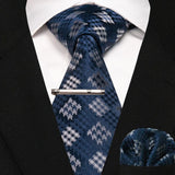 lasanderss.store cravate pochette à carreaux en soie et pinces à cravate pour homme