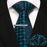 lasanderss.store cravate pochette à carreaux en soie et pinces à cravate pour homme