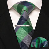 lasanderss.store cravate pochette à carreaux en soie et pinces à cravate pour homme