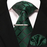 lasanderss.store cravate pochette à carreaux en soie et pinces à cravate pour homme