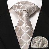 lasanderss.store cravate pochette à carreaux en soie et pinces à cravate pour homme