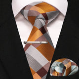 lasanderss.store cravate pochette à carreaux en soie et pinces à cravate pour homme