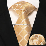 lasanderss.store cravate pochette à carreaux en soie et pinces à cravate pour homme