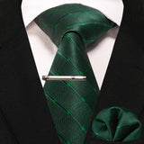 lasanderss.store cravate pochette à carreaux en soie et pinces à cravate pour homme