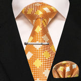 lasanderss.store cravate pochette à carreaux en soie et pinces à cravate pour homme