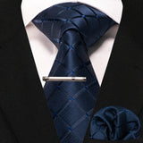 lasanderss.store cravate pochette à carreaux en soie et pinces à cravate pour homme