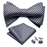 lasanderss.store Gris Boutons de manchette nœud papillon et pochette en soie pour hommes