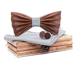 lasanderss.store Gris Cravate nœud Papillon en bois une paire boutons de manchette et pochette