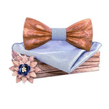 lasanderss.store Gris Nœud papillon en bois et mouchoir de poche