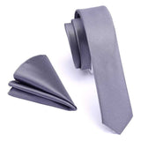 lasanderss.store Gris Slim cravate 4cm avec mouchoir