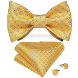 lasanderss.store Jaune-A Cravate nœud papillon ajustable et pochette 1 paire de boutons de manchette