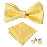 lasanderss.store Jaune Boutons de manchette nœud papillon et pochette en soie pour hommes