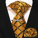 lasanderss.store Jaune cravate en soie pochette et pinces à cravate pour homme