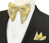 lasanderss.store Jaune Gros nœud papillon et pochette pour homme