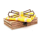 lasanderss.store Jaune Nœud papillon en bois naturel et carré à poches