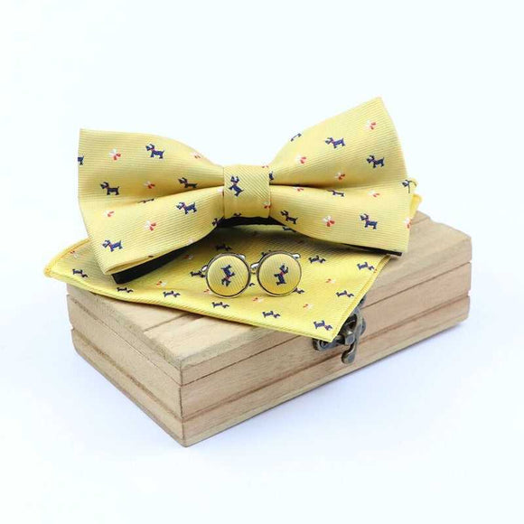 lasanderss.store Jaune Nœud Papillon pochette et Bouton de Manchette