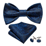 lasanderss.store Marine Boutons de manchette nœud papillon et pochette en soie pour hommes