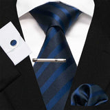 lasanderss.store Marine Cravate en soie rayée boutons de manchette mouchoir 4 Pcs