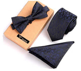 lasanderss.store Marine Cravate fine nœud Papillon et mouchoir 3 Pcs