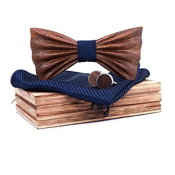 lasanderss.store Marine Cravate nœud Papillon en bois une paire boutons de manchette et pochette