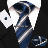 lasanderss.store Marine Cravate rayée boutons de manchette 4 Pcs