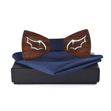 lasanderss.store Marine nœud papillon en bois poche carré de costumes pour homme