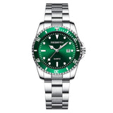 lasanderss.store Montre Vert Montre femme argentée cadran rond bracelet en acier inoxydable