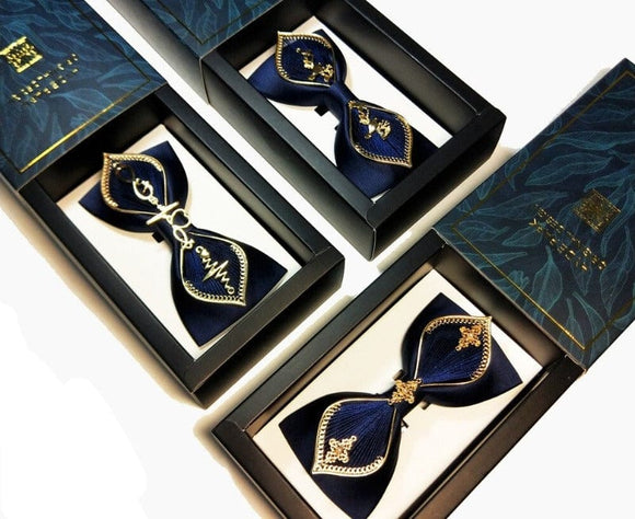 lasanderss.store nœud papillon en soie Nœud papillon Bleu en soie décor métal dore