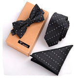 lasanderss.store Noir/Blanc Cravate fine nœud Papillon et mouchoir 3 Pcs