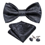 lasanderss.store Noir Boutons de manchette nœud papillon et pochette en soie pour hommes
