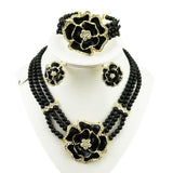 lasanderss.store Noir Collier en perles boucles d'oreilles bracelet- Ensemble de bijoux 3pcs