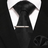 lasanderss.store Noir cravate en soie pochette et pinces à cravate pour homme