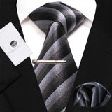 lasanderss.store Noir Cravate en soie rayée classique 4 Pcs pour homme