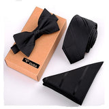 lasanderss.store Noir Cravate fine nœud Papillon et mouchoir 3 Pcs