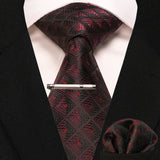 lasanderss.store Noir cravate pochette à carreaux en soie et pinces à cravate pour homme