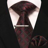 lasanderss.store Noir cravate pochette à carreaux en soie et pinces à cravate pour homme