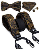 lasanderss.store Noir/Jaune Bretelles 6 Clips nœud papillon pochette pour homme